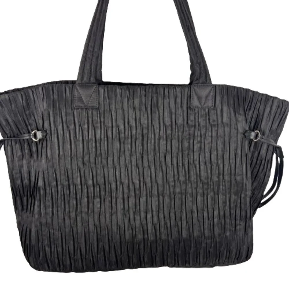 Victoria's Secret Womens Tote Bag Crinkle Nylon‎ Black Travel Vacation Weekend